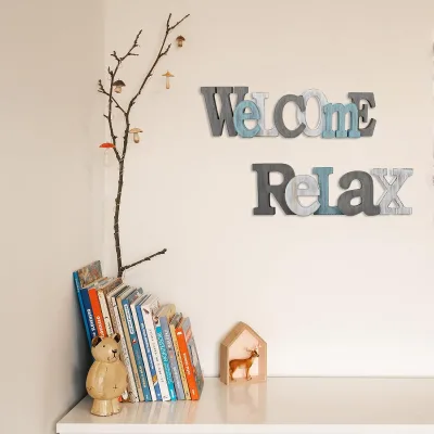 Modern Wooden Welcome Logo Letter Character Wall Art Metal Handicraft Decoration