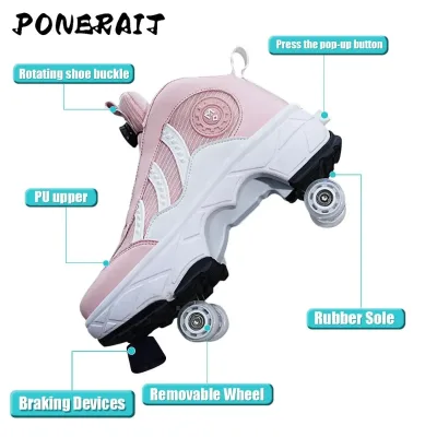 Automatic Telescopic Roller Skating for Boys New Four-Wheeled Sports Shoes with Deformed Design Winter Summer Spring PU Insole