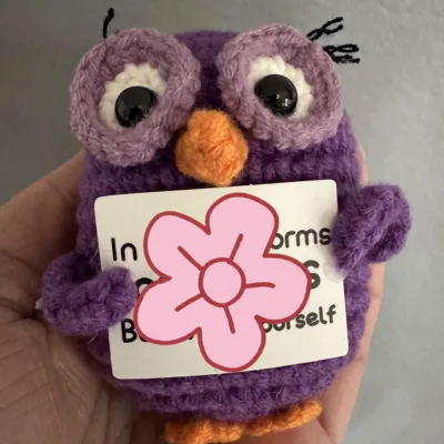 Crochet Animal Owl Holding Card Hot Christmas Customizable Purple Cotton Eco-friendly Doll for Home Decor Factory Direct