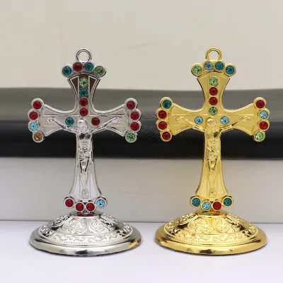 Standing Cross Ornaments Office Home Decor Religious Gifts for Women Men Silver Gold Diamond Holy Cross Crafts