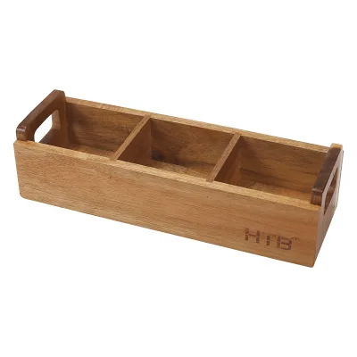 Acacia Wooden Small Tea Bag Box,3 Compartments Acacia Tea Bag Chest with Handle,Mini Countertop Divided Storage Container