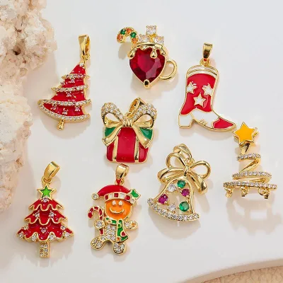 Santa Claus Christmas Tree Trendy Style Gold Plated Handmade Pendant All-Season New Year Atmosphere Pendent Necklace