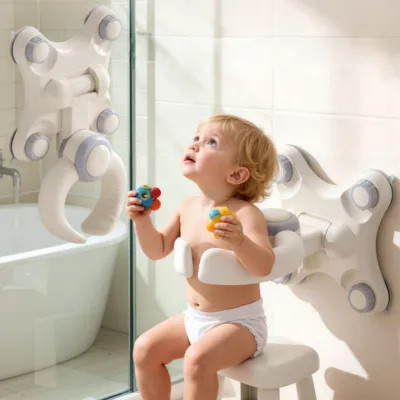 Wall Mount Folding Baby Bath Rack No Drill Suction Fixed Shower Support Bracket