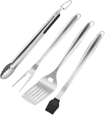 4-Pcs Heavy-Duty Stainless Steel BBQ Grill Tools Set Heat Resistance Kitchen Utensil Portable Outdoor Cooking Accessories