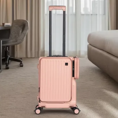 Cabin Size Carry-On Spinner Suitcase with Cup Holder and Side Pocket Aluminum Frame ABS PC Material Lock for Easy Travel