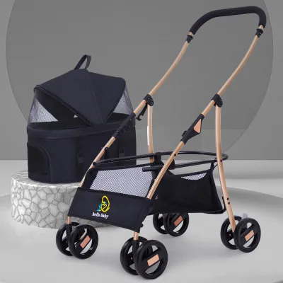 Factory direct sale black lightweight dog pram stair climbing trolley dog pet stroller
