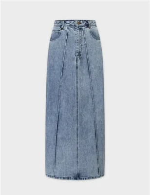 2025 Women Custom Elegant Women Blue Denim Midi Skirts for Women