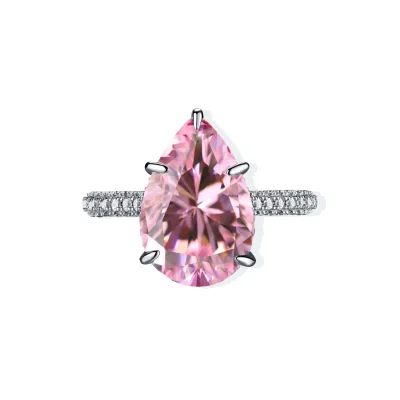 Factory Bulk 925 Silver Wedding Jewelry Water Drop Clear 5A Zircon Pink Big Diamond Statement Rings for Women Engagement