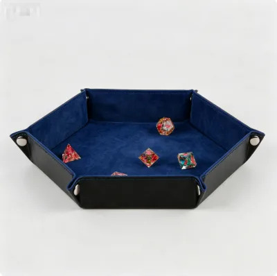 Soft Velvet Lining PU Hexagon Foldable Dice Tray for DND MTG Tabletop Game Dice Rolling Box