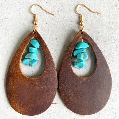 Bohemian Lightweight Leather Dangle Earrings for Women Dark Brown Teardrop Earrings