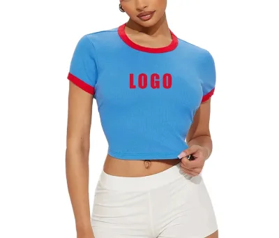 High Quality Custom Letter Printed Anti-Wrinkle Cotton Spandex Crop Top Summer Street Wear Ribbed T-Shirt Anti-Pilling Logo