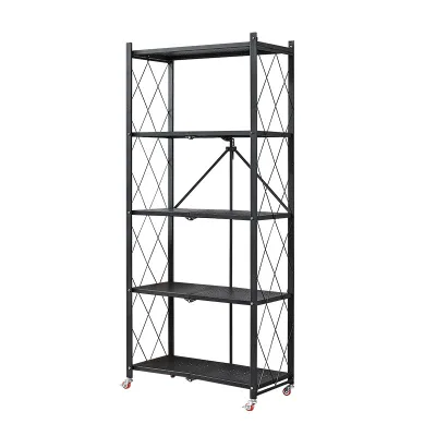 Foldable Multi-functional Multi Layer Steel Shelves Kitchen Vegetable Metal Rack With Wheels Removable Storage Rack