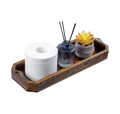 Rustic Wood Tray for Food Kitchen Storage Display Platter Handmade Wooden Table Organizer