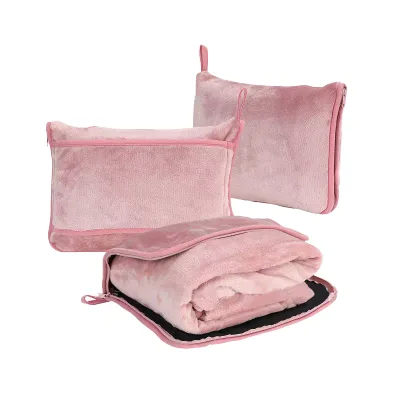 Premium 2-in-1 Floral Dot Pattern Knitted Soft Four Seasons Wearable Airplane Blanket Pillowcase Hand Luggage Sleeve Backpack