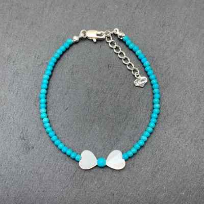 Hand-Made Turquoise and Shell Bracelet Elegant Anniversary Jewelry