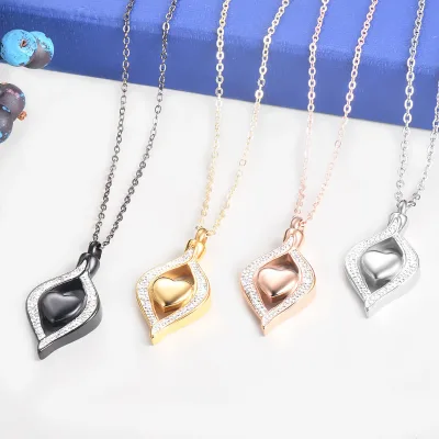 Stainless Steel Open Perfume Pendant Necklace Gold Filled Zircon Heart Crystal Perfume Bottle Cremation Urn Necklace