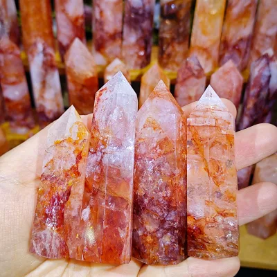Wholesale Natural High Quality Polished Meditation Stone Healing Crystal Red Fire Quartz Point for Decoration