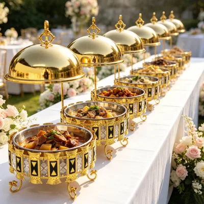 Modern Luxury 8L Gold Stainless Steel Fuel-Powered Buffet Server for Catering Hotels Restaurants Weddings