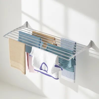 Hanging and Folding Dry Clothes Rack, Wall-Mounted Clothes Airer in Steel and Aluminium,116 X 50 X 57 cm (1x, 120 Cm)