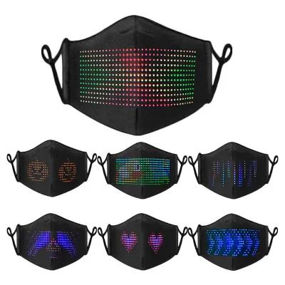 Full Color LED Screen Half Face Mask Smart Bluetooth APP Controlled Led Festival Mask LED Message Light-Up Halloween Facemask