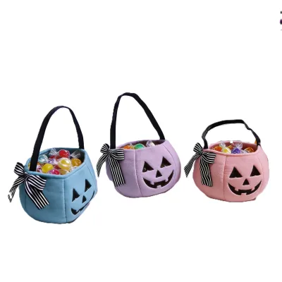Portable Bow Embroidery Candy Plush Bag Pumpkin Toy Bucket Trick-or-treat Embroidered Bag
