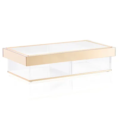 Custom Gold Border Divided Acrylic Snack Box With Lid | Lucite Multi-grid Dry Fruit Candy Storage Container