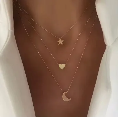 Customization SLOONG Gold Color Beads Choker Moon Heart Star Multi Layer Necklace Vintage Fashion Chain Necklaces for Women