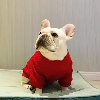 French Bulldog Modern Wool Pullover Sweater Autumn and Winter Thick Solid Color Fat Dog Clothing New Year's Shirt Style