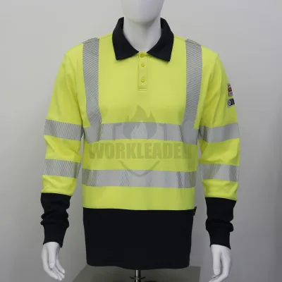 Workleader Flame Resistant Hi-Vis Polo Shirt Arc Protection Breathable Knit Safety T-Shirt 100% Cotton Level B