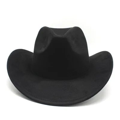 Wholesale Suede Top Hat Western Cowboy Top Hat Rolled Brim Retro Riding Plain Panama Felt Hat