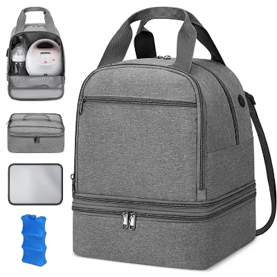 Large Double Layer Waterproof Breast Milk Cooler Bag Zipper Simple Travel Storage for Working Moms Breast Pump Ice Pack