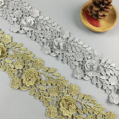 Wholesale New Gold and Silver Three-dimensional Flower Lace With High Quality Dress Embroidery Lace LTB01