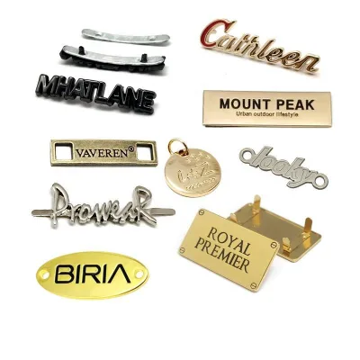 Custom Metal Label Tag for Furniture Folded Embossed Brand Logo Low MOQ for Clothing Shoes Handbags Purse Accessories