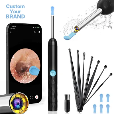 Custom Logo 2 in 1 Visual Ear Picker and Nose Trimmer Kit Wireless Smart Otoscope Ear Wax Cleaner Rechargeable Grooming Set