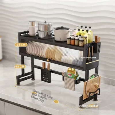 Supermarket Wholesale Metal Over Sink Kitchen Rack Covered Dish & Cookware Storage Shelf