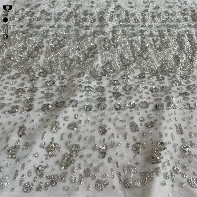 Good Quality Fancy Shiny Glitter Metallic Mesh Fabric with Sequins Eco-Friendly Floral Pattern for Wedding Dresses