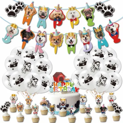 Hot Sale Dog Birthday Set for Pet Party Decoration Colorful Banners for Puppy Party Accessory