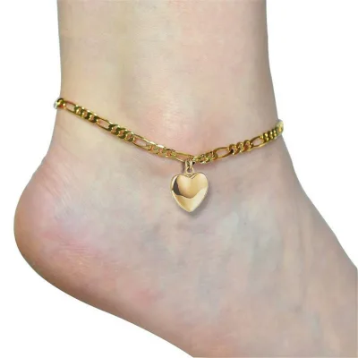 Customizable Stainless Steel Heart Charm Anklet | Hypoallergenic Engraved Gift for Women