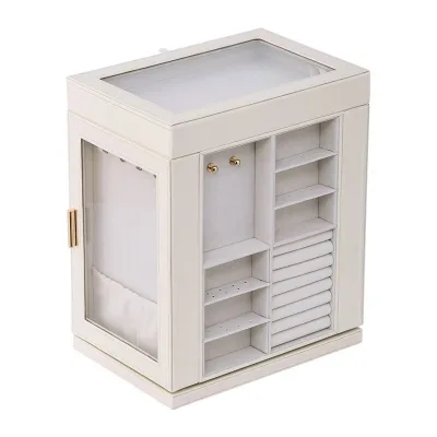 New Desgin Glass Window 6-layers 360 Degree Rotating New Jewelry Organizer with 5 Drawers