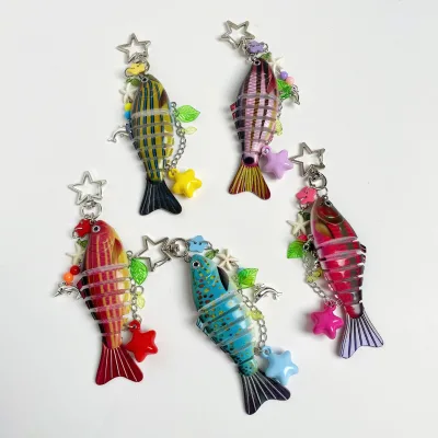 Realistic Fish Shaped Flexible Joints Fishing Enthusiast Keychain Accessory Articulated Bag Charm for Anglers