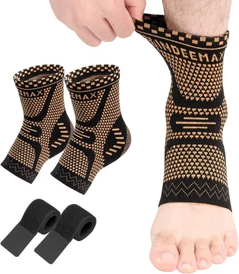 Copper Infused Compression Ankle Brace Ankle Sleeve with Compression Belt for Men Women