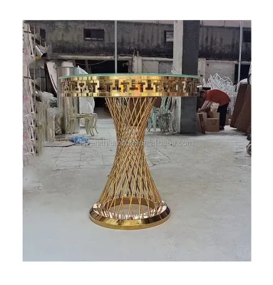 Wedding Event Mirror Glass Plinth Stand Coffee Metal Round Cake Table Luxury Gold Wedding Tables