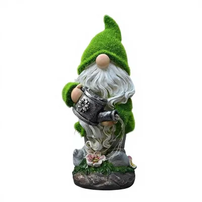 Outdoor Solar Pastoral Countryside Resin Dwarf Statue Light with Flocking for Garden Courtyard Lawn & Balcony Decoration