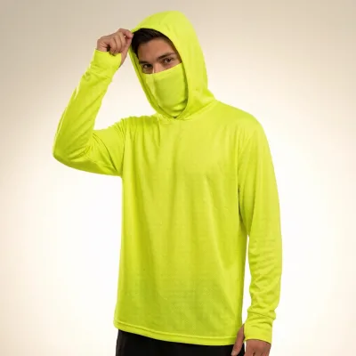 Custom Logo UPF Sun Protection Hoodie With Face Mask Thumb Hole Bird Eye Mesh Long Sleeve UV Outdoor Breathable Sportswear