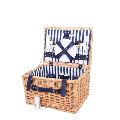 Wholesale Custom Small Mini Large Gift Modern Wooden the Willow Wine Wicker a Picnic Basket Set With Plates Handle for 2 4