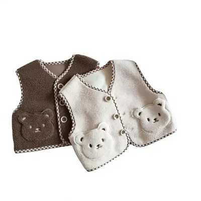 Korean-style Thickened Polyester Cardigan Vest Baby Boys Girls Autumn/winter Versatile Warm Embroidered Little Bear Wholesale