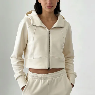 Custom Logo Women Cropped Full Zip Hoodie Raglan Sleeve Digital Screen Printing Streetwear Zip up Cropped Sweatshirt Casual Lady