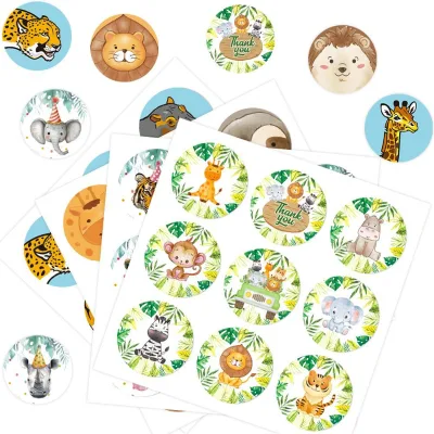 New Jungle Animal Cartoon Copper Plate Paper Non-Stick Stickers for Cake Decorating and Party Gift Bag Decoration
