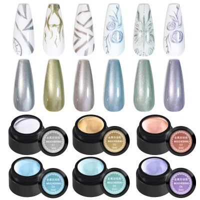 8ml 6 Color Metal Effect Nail Gel Painted Glue Phototherapy Glue Gold and Silver Drawing Waterproof DIY Glue Nail Polish Design