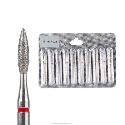 2.3*10mm Flame Shape Diamond Nail Drill Bit Blister Packing Cuticle Clean Manicure Pedicure Electric Nail Instrument Bits